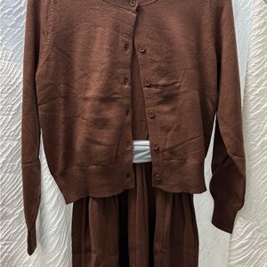 Chicwish Subtle Beauty Buttoned Knit Cardigan and Belted Dress Set